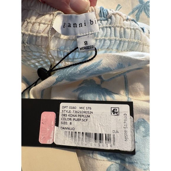 NWT Gianni Bini Linen Blend Palm Print Mini Dress Size 8 Cream Blue Beach Summer - Picture 7 of 9